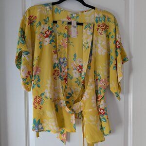 NWT XS Yumi Kim floral silk wrap-top